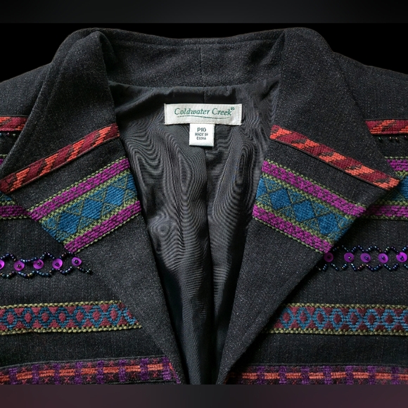 Multicolor Woven Embroidered Stripes Coldwater Creek Petite Jacket – Size 10P - Picture 2 of 16